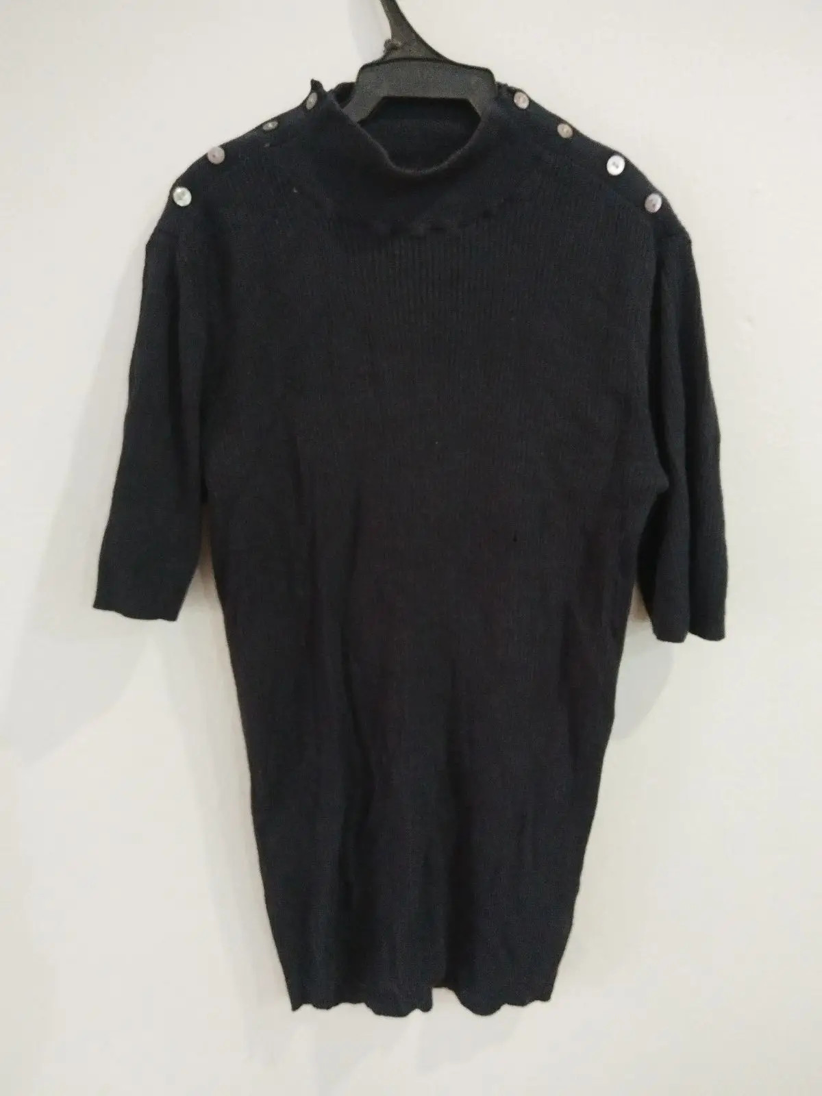 H&M Black Ribbed Top with Shoulder Buttons