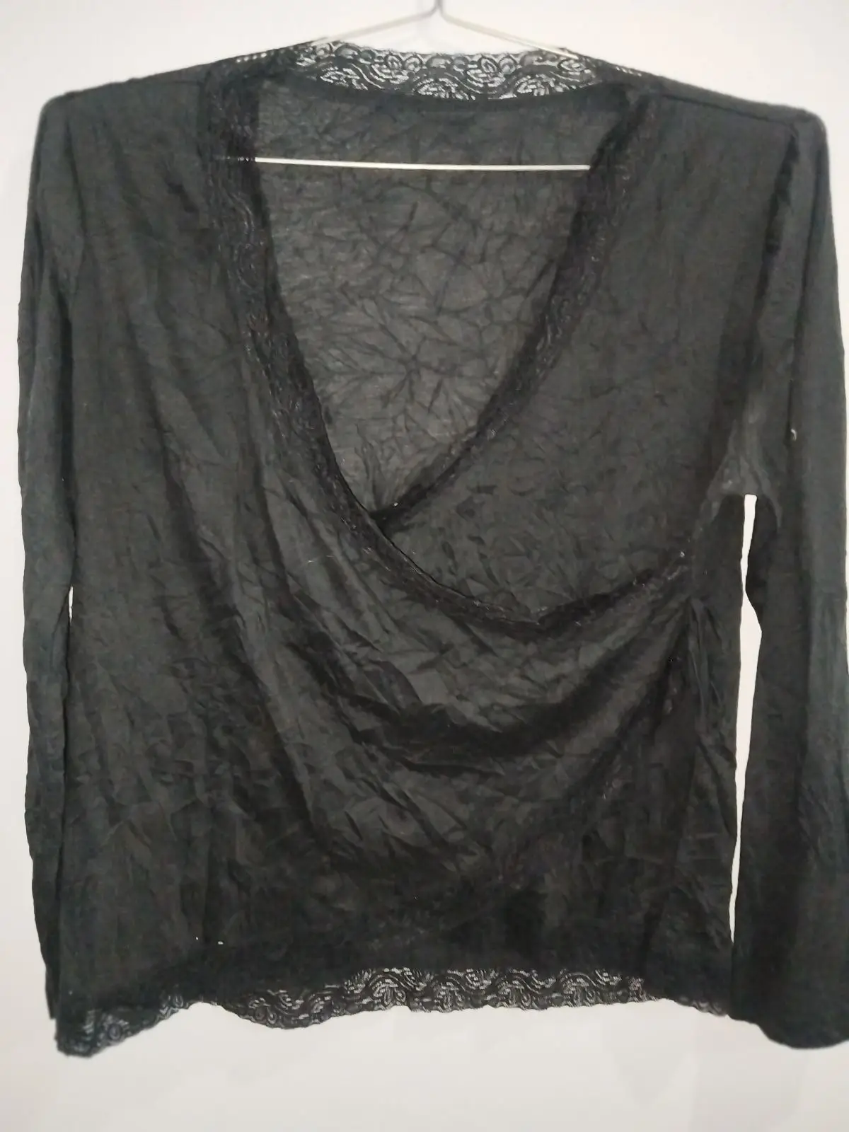 Woolworths Black Long-Sleeve Wrap Top with Lace