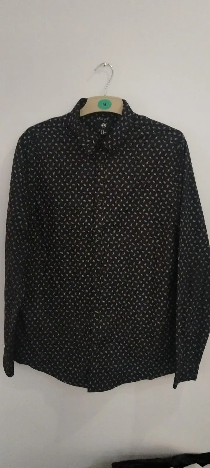 H&M Black Patterned Long Sleeve Button Up Shirt