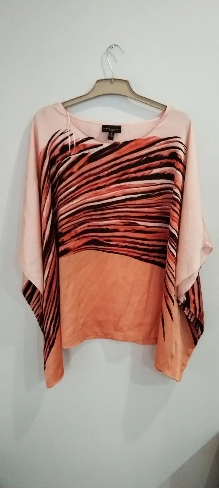 Mango Woman Peach Patterned Poncho Top