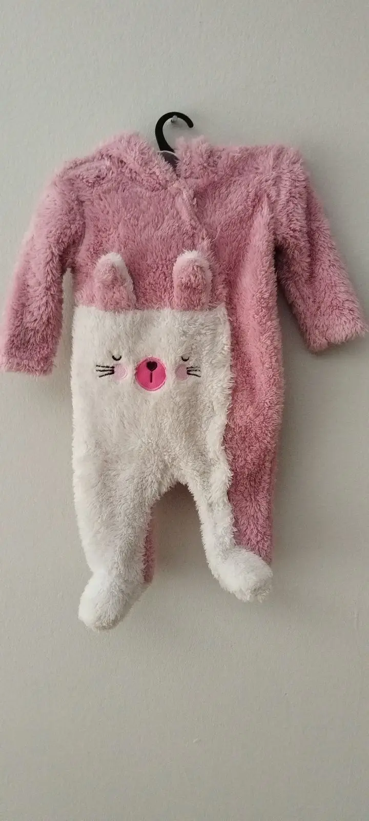 Pink and White Bunny Fleece Baby Onesie 1-3M