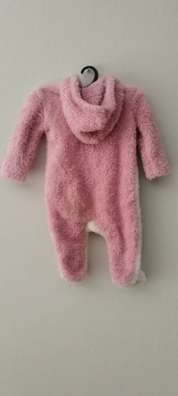 Pink and White Bunny Fleece Baby Onesie 1-3M