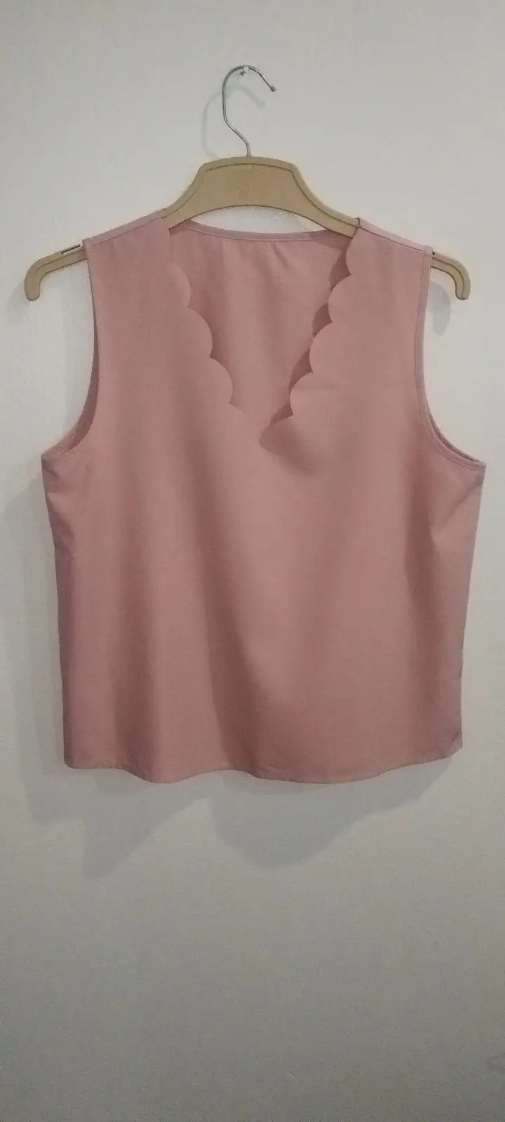 Pink Sleeveless Top with Scalloped Neckline