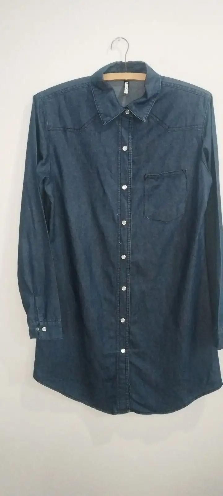 Dark Denim Long Sleeve Button-Up Shirt