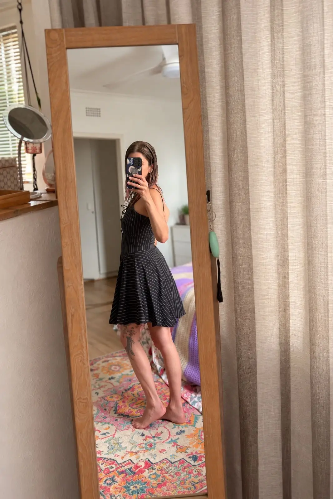 Romwe Black Pinstripe Lace-Up Mini Dress