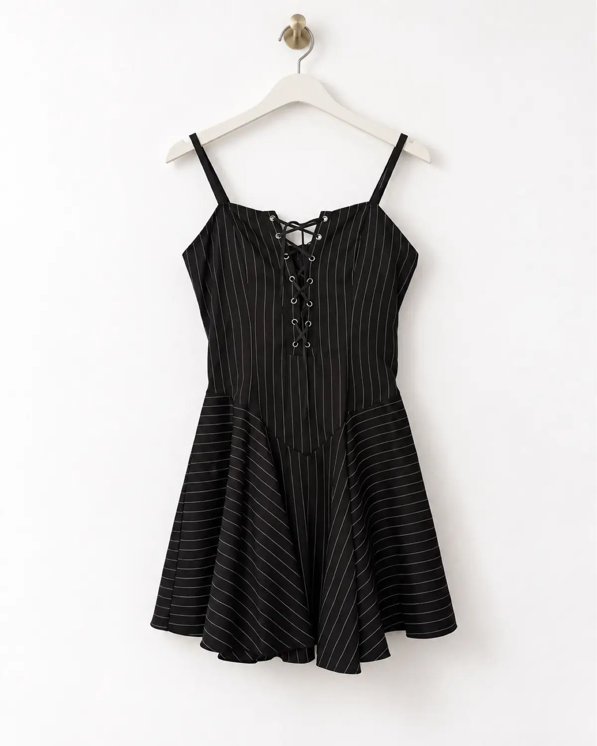 Romwe Black Pinstripe Lace-Up Mini Dress Size S