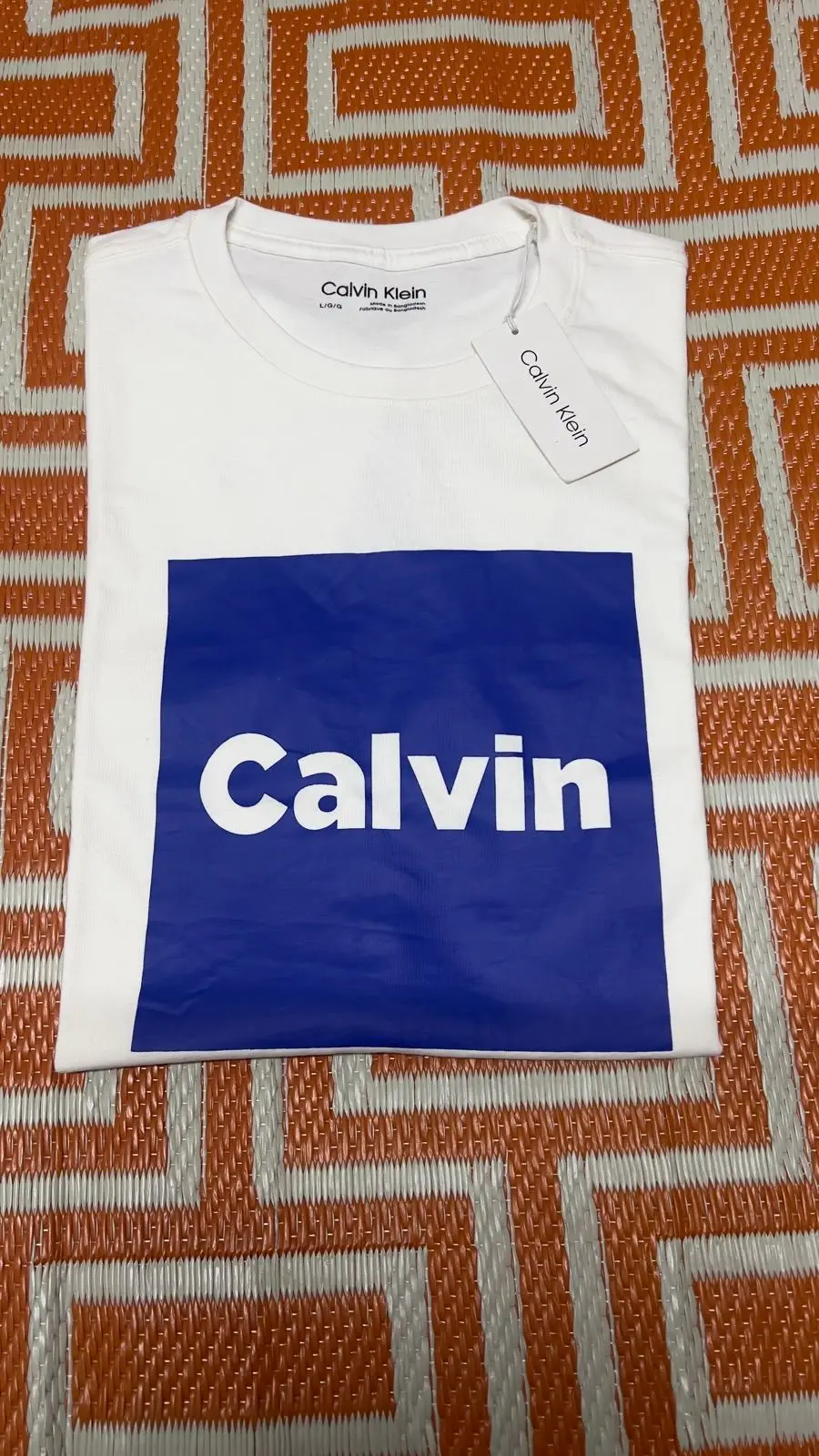 Calvin Klein White T-Shirt with Blue Box Logo