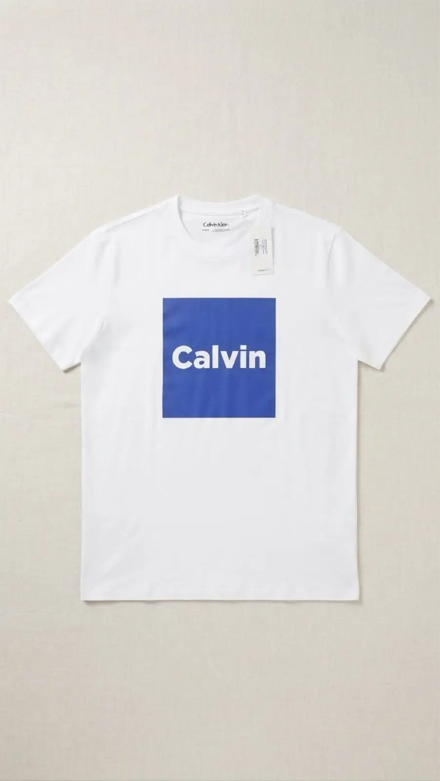 Calvin Klein White T-Shirt with Blue Box Logo