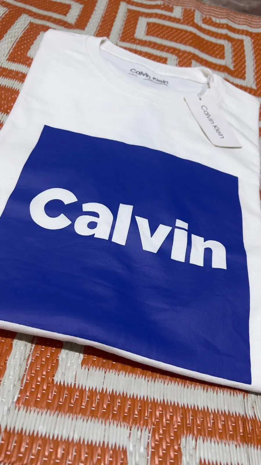 Calvin Klein White T-Shirt with Blue Box Logo