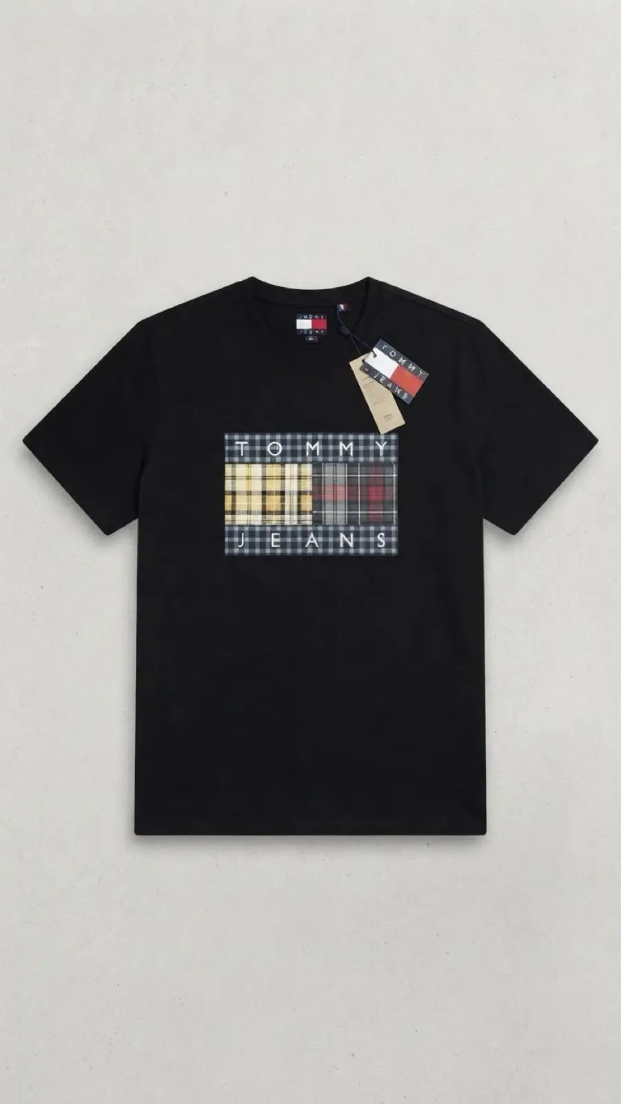 Tommy Hilfiger Tommy Jeans Black T-Shirt with Plaid Graphic