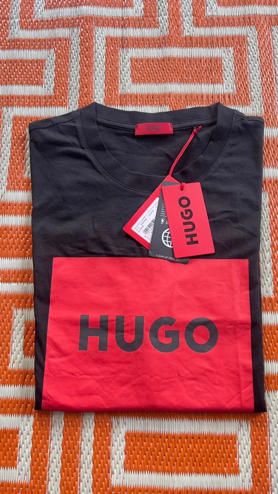 Hugo Black T-Shirt with Red Box Logo