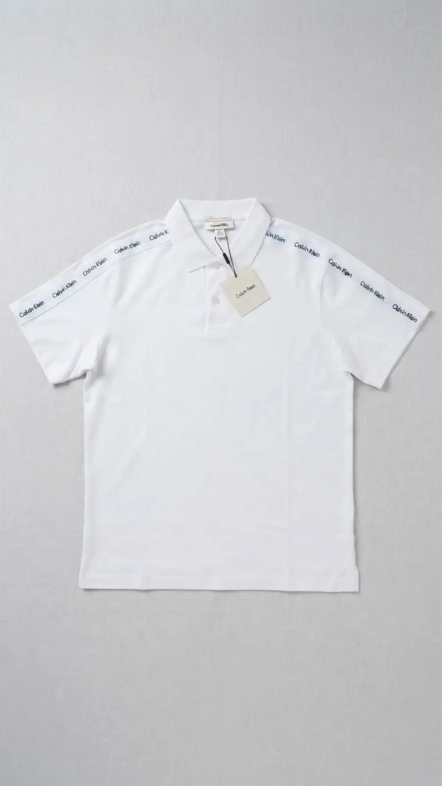 Calvin Klein White Polo Shirt with Taped Sleeves