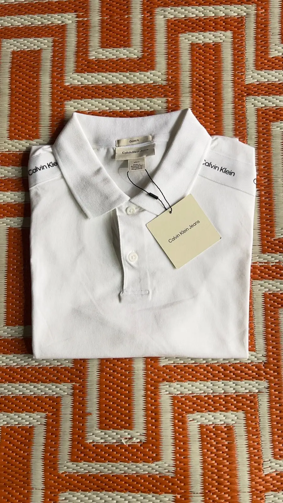 Calvin Klein White Polo Shirt with Taped Sleeves