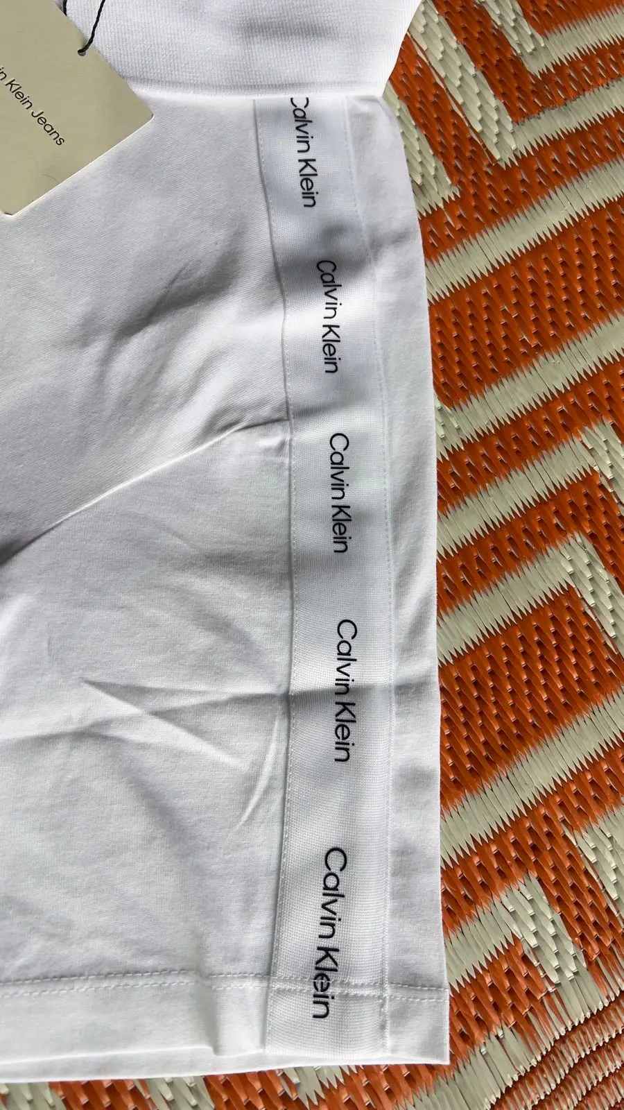 Calvin Klein White Polo Shirt with Taped Sleeves