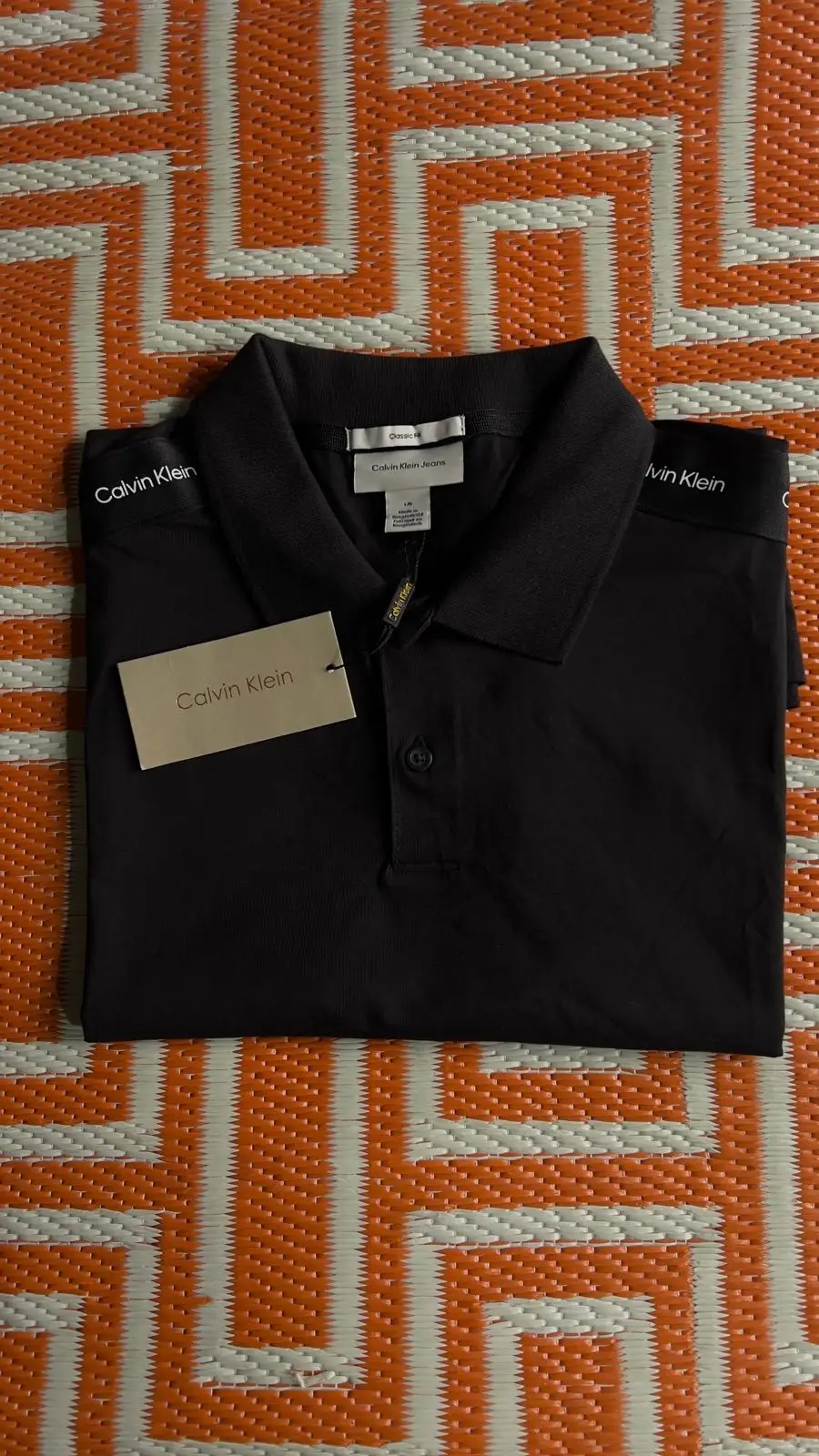 Calvin Klein Black Polo Shirt with Logo Tape Sleeves