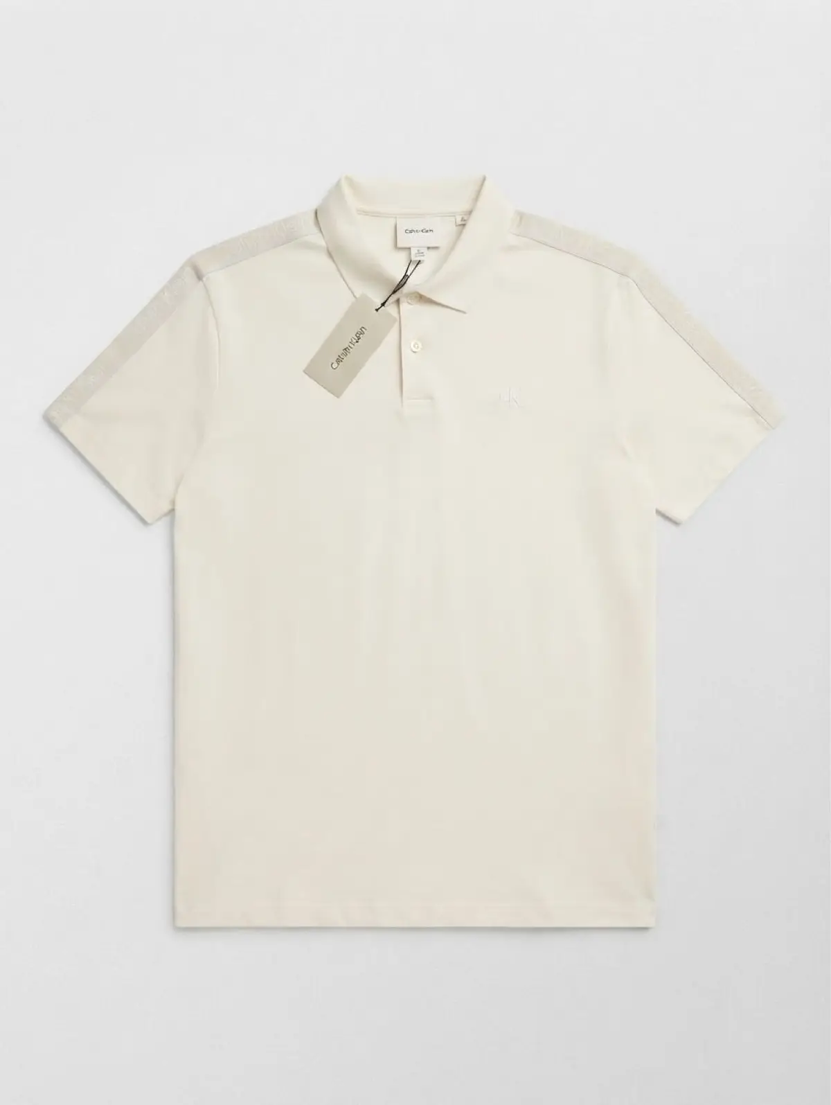Calvin Klein Cream Polo Shirt with Taped Shoulders XL