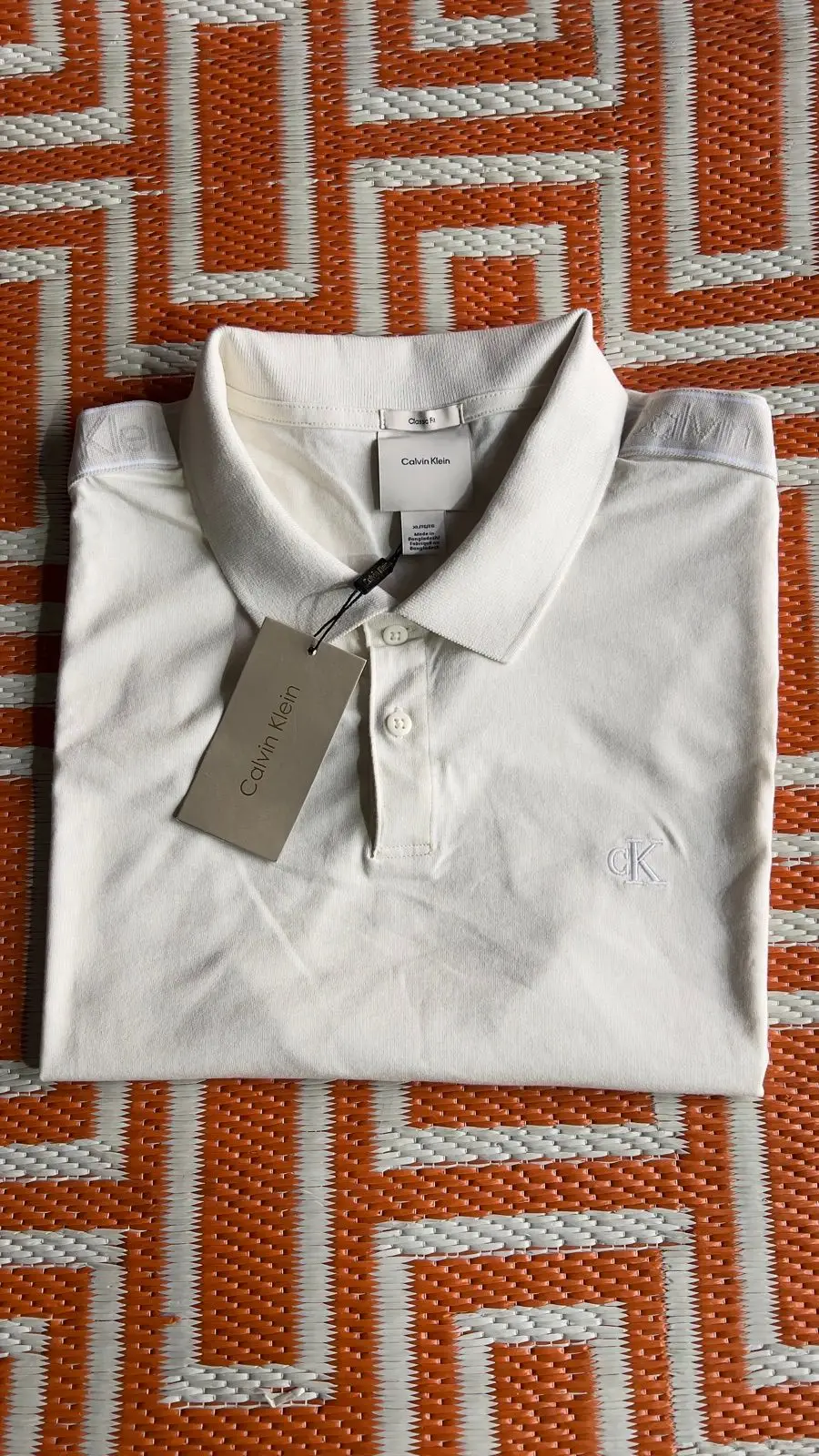 Calvin Klein Cream Polo Shirt with Taped Shoulders XL