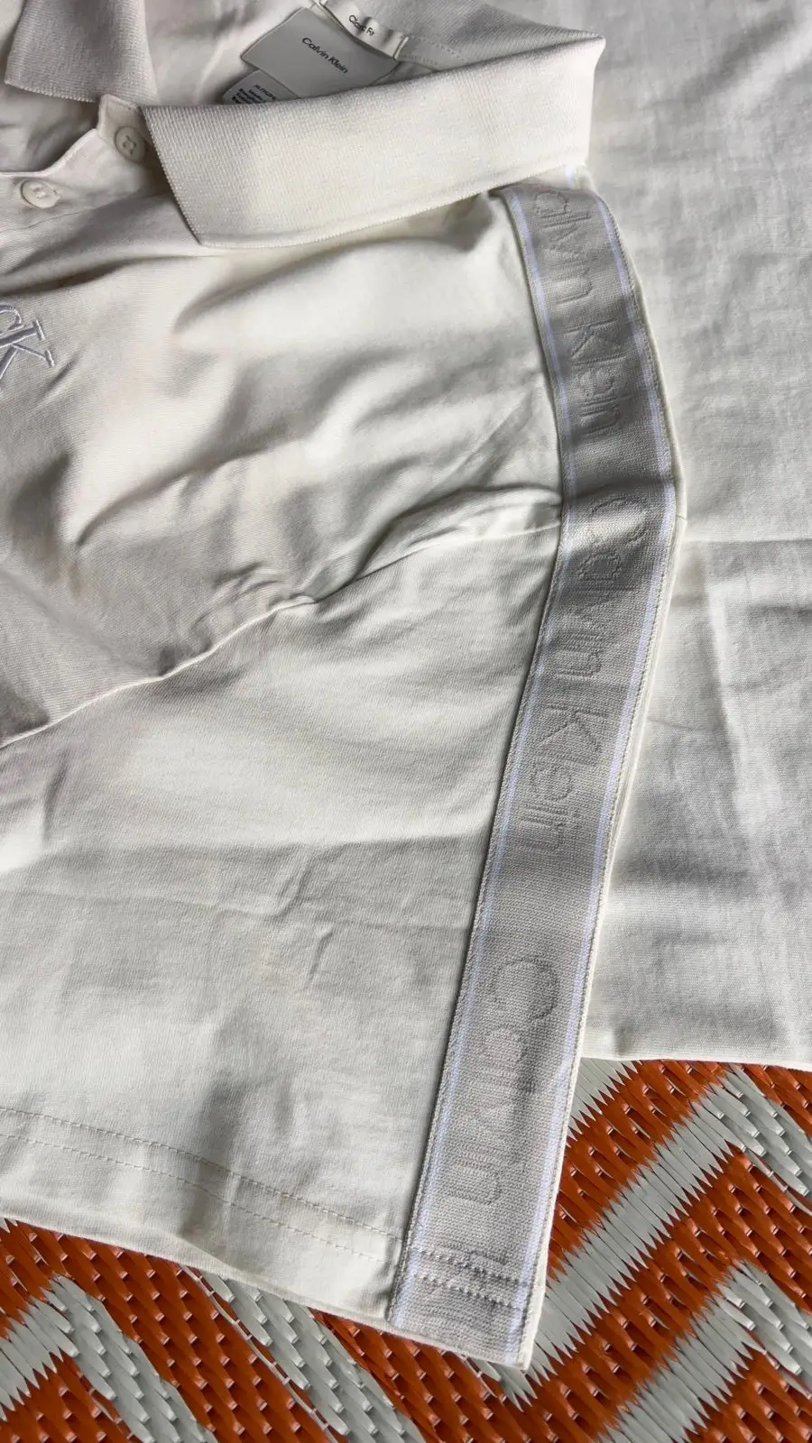 Calvin Klein Cream Polo Shirt with Taped Shoulders XL