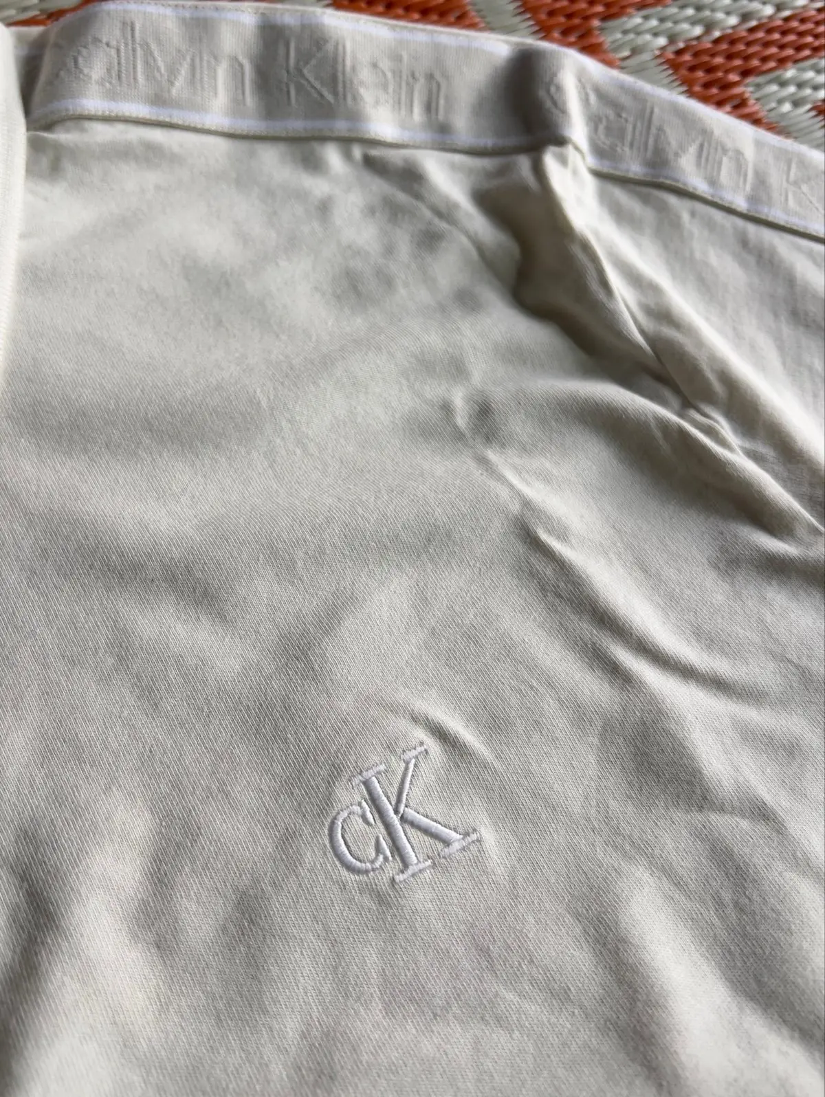Calvin Klein Cream Polo Shirt with Taped Shoulders XL