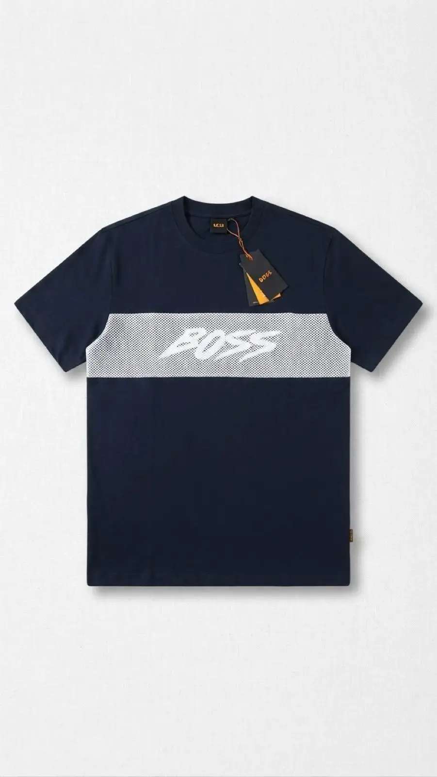 Hugo Boss Navy Blue T-Shirt with White Mesh Panel