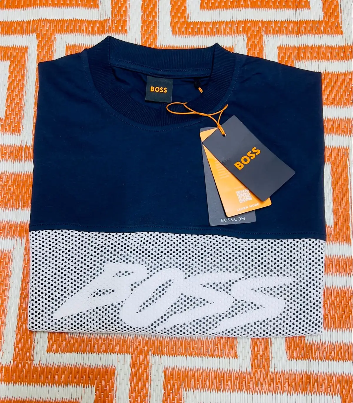 Hugo Boss Navy Blue T-Shirt with White Mesh Panel