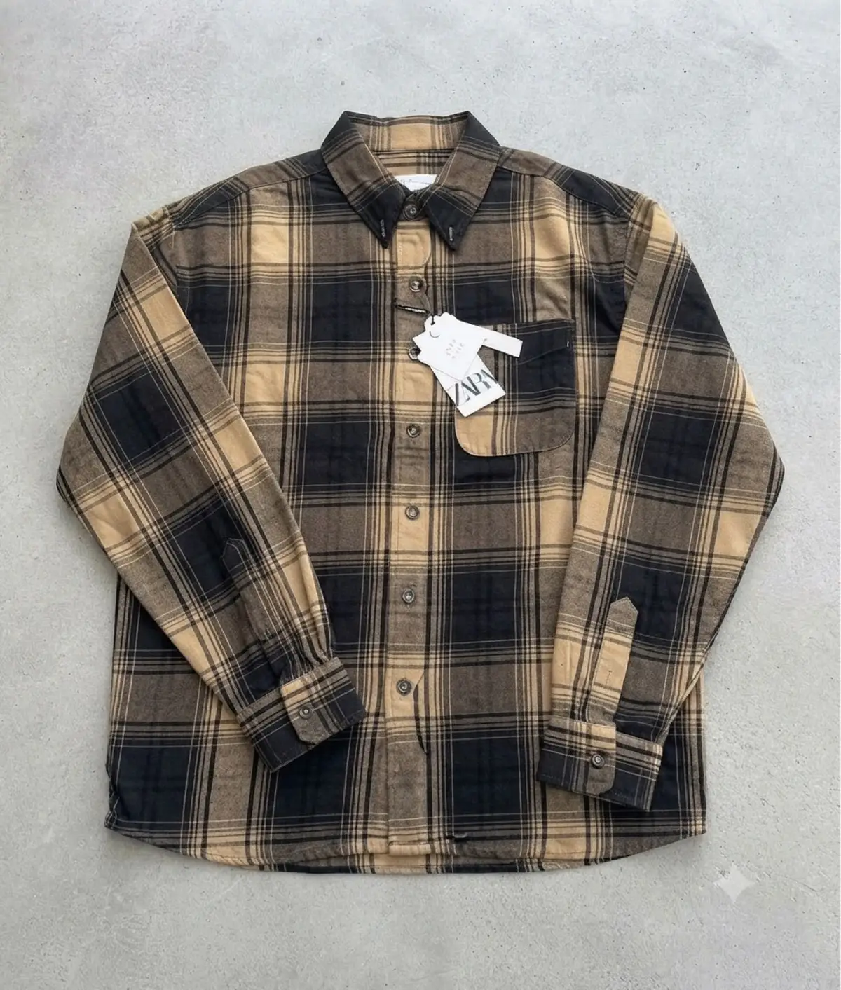 Zara Brown Plaid Long Sleeve Button-Down Shirt