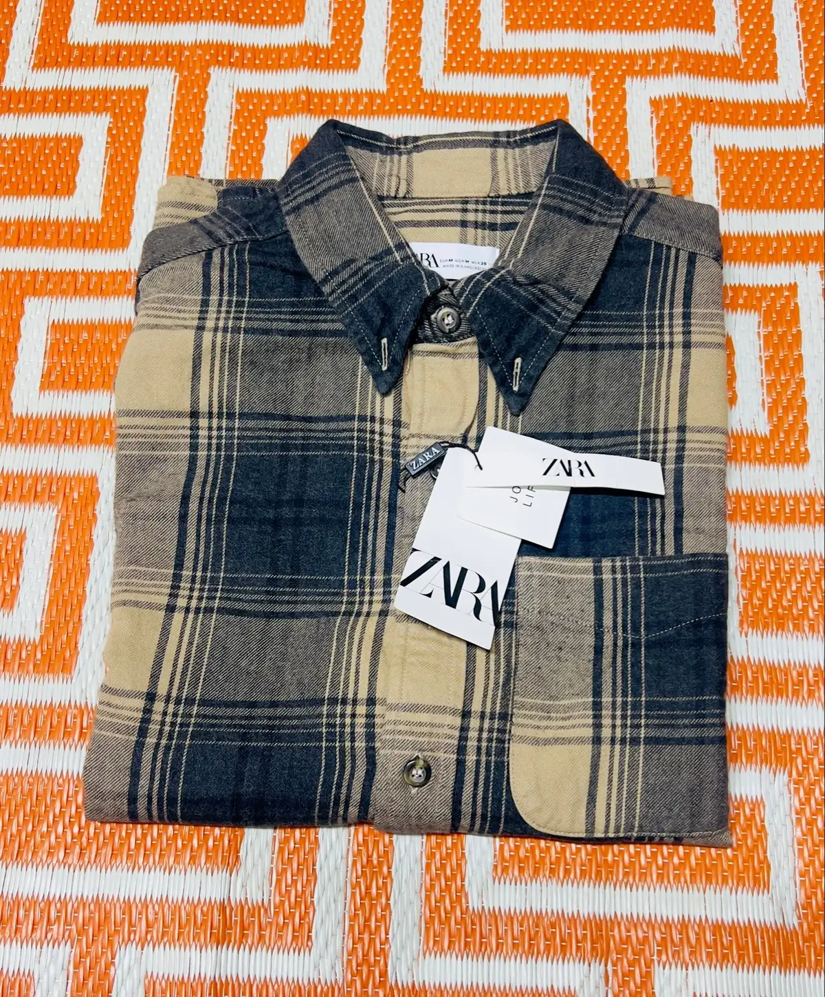 Zara Brown Plaid Long Sleeve Button-Down Shirt
