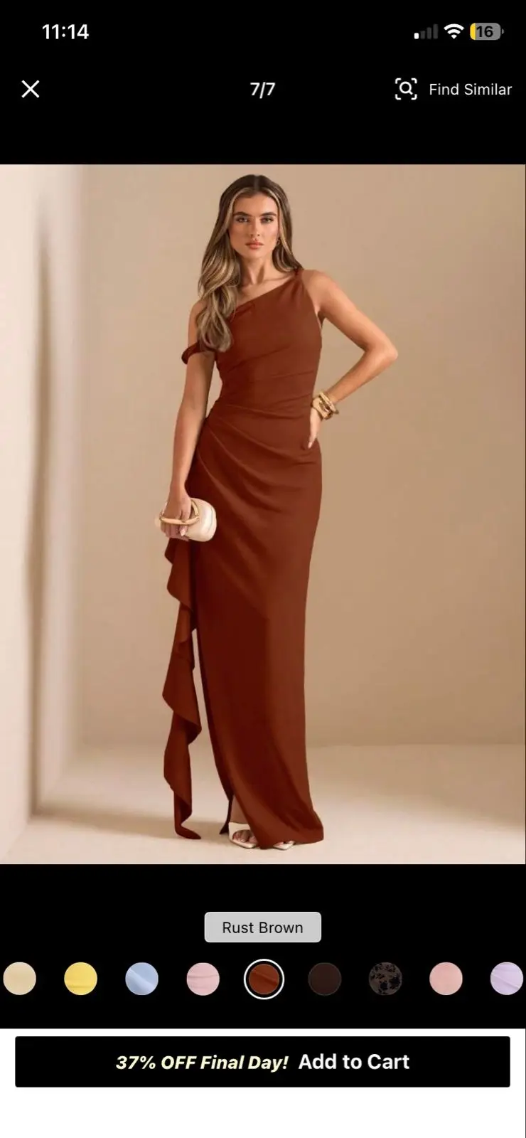 Shein Rusty Brown One-Shoulder Formal Dress S