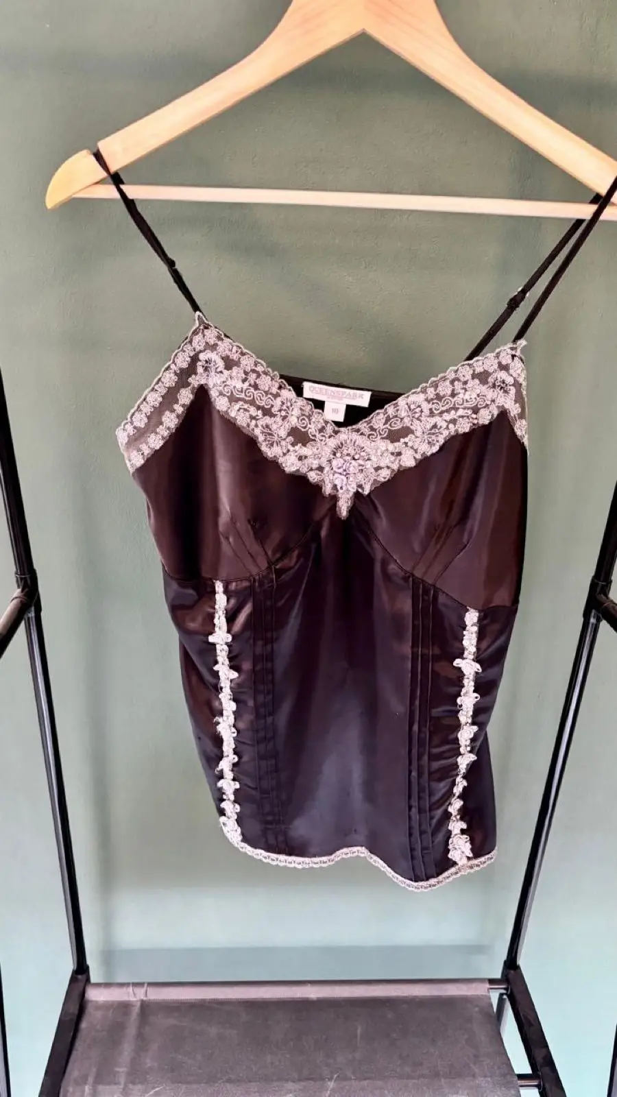 Queenspark Black Satin & Lace Embellished Cami Top