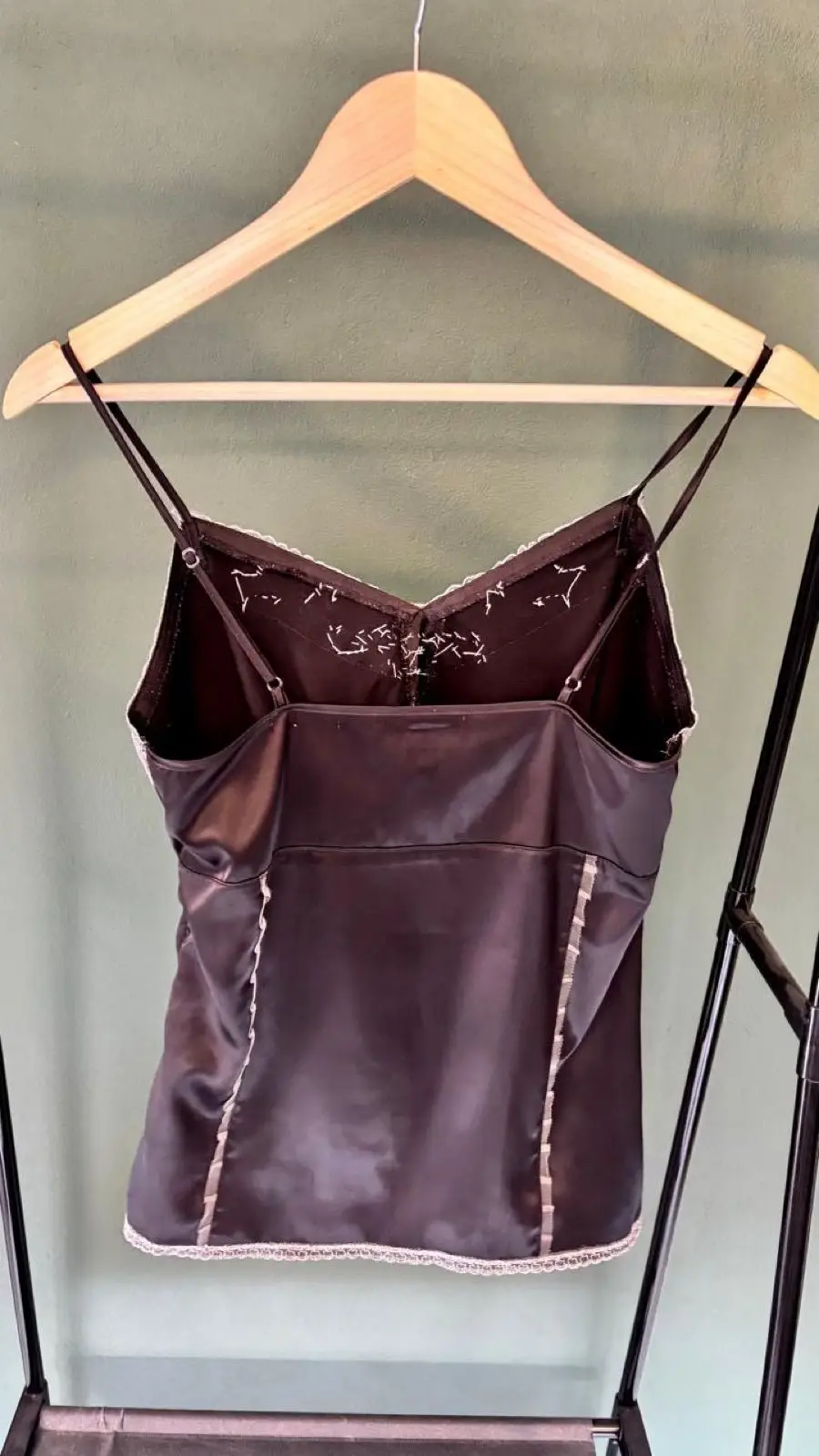 Queenspark Black Satin & Lace Embellished Cami Top