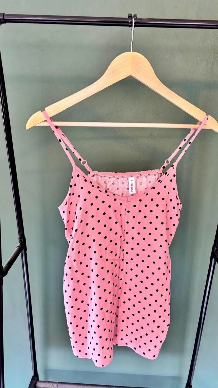 Senqu Pink Polka Dot Strappy Cami Top