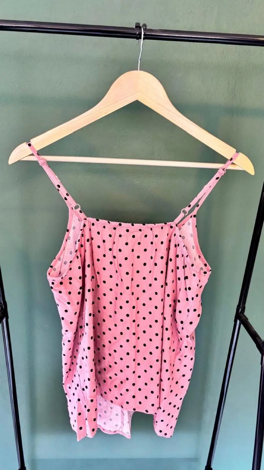 Senqu Pink Polka Dot Strappy Cami Top