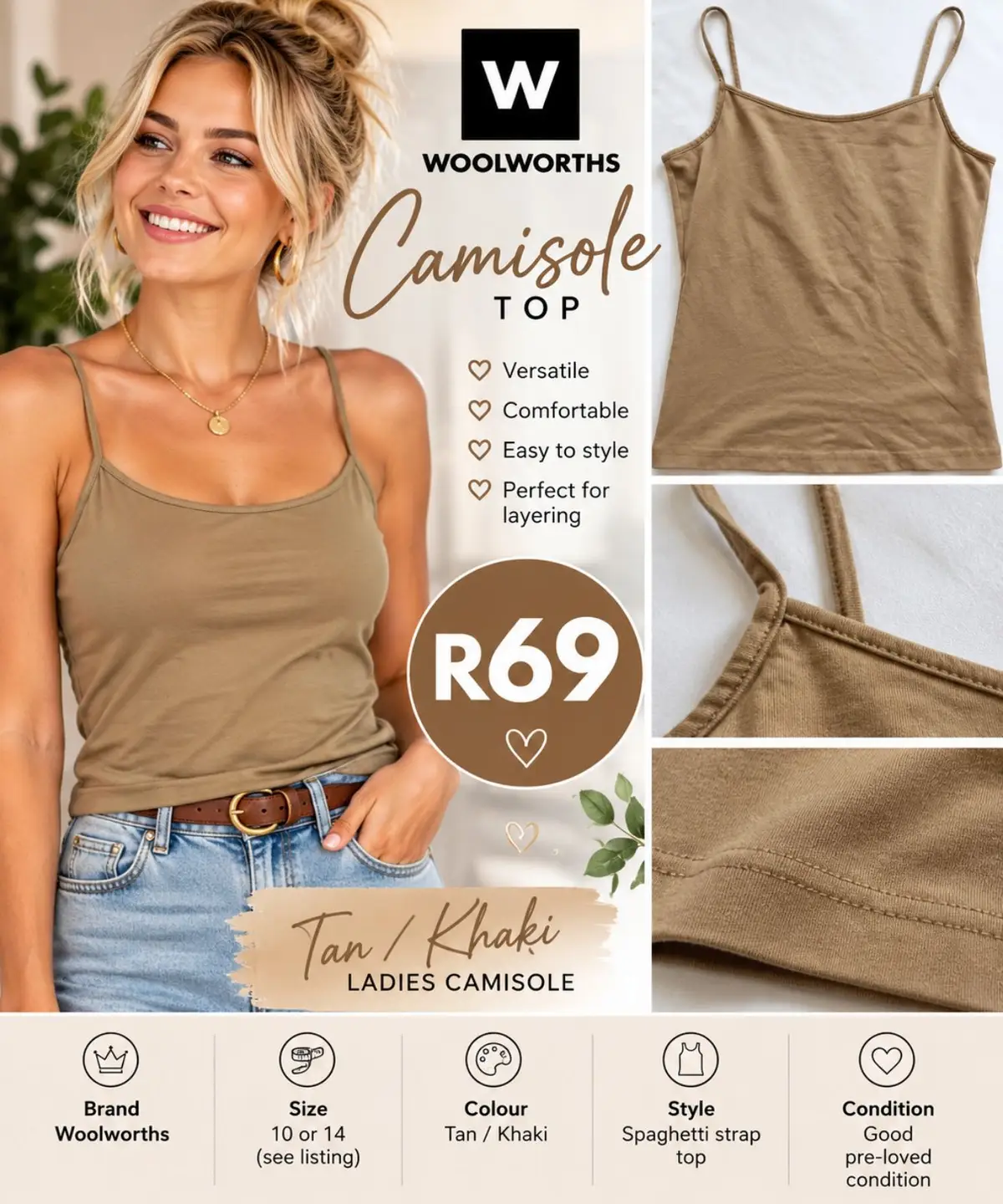 Woolworths Tan Spaghetti Strap Camisole Top