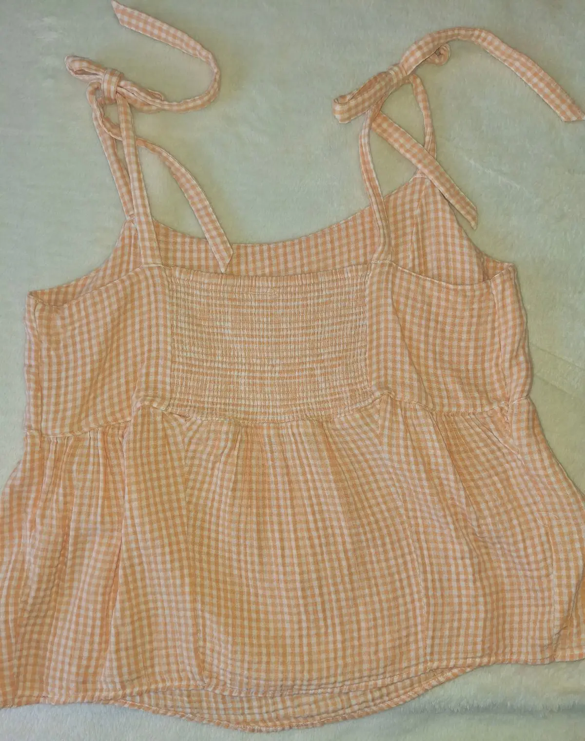 NYC Yellow Gingham Tie-Shoulder Peplum Cami Top