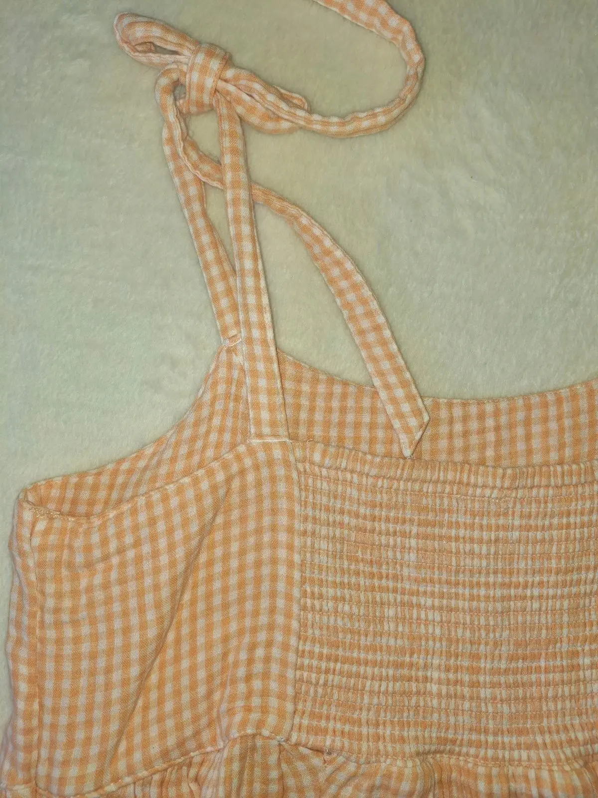 NYC Yellow Gingham Tie-Shoulder Peplum Cami Top