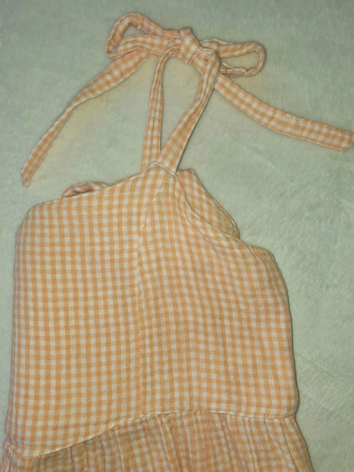NYC Yellow Gingham Tie-Shoulder Peplum Cami Top