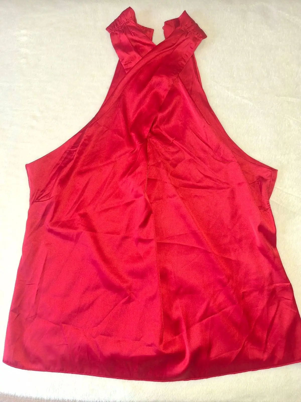 SHEIN Red Satin Cross Halter Neck Top Size L