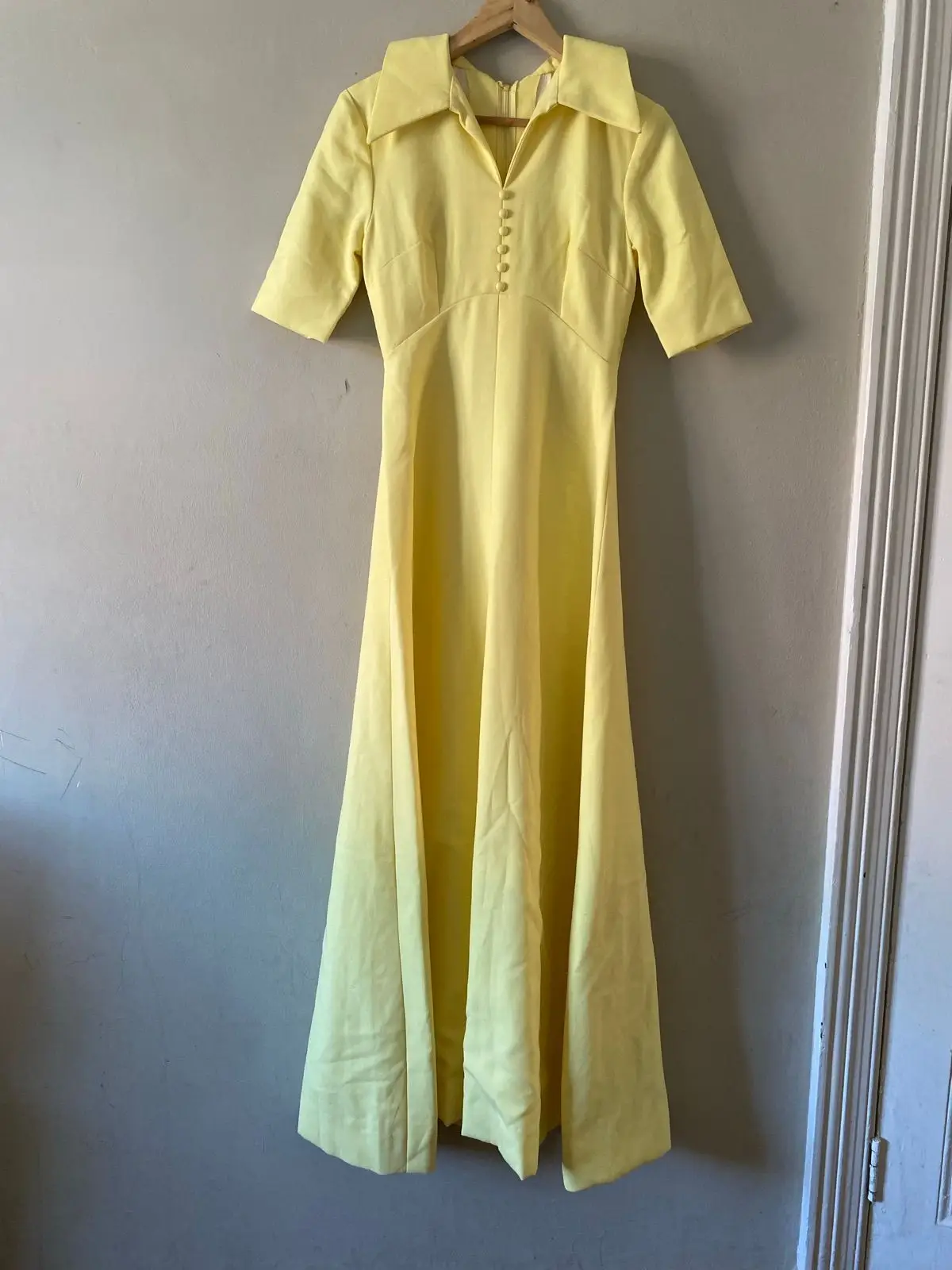 Vintage 70s Butter Yellow Collar Maxi Dress