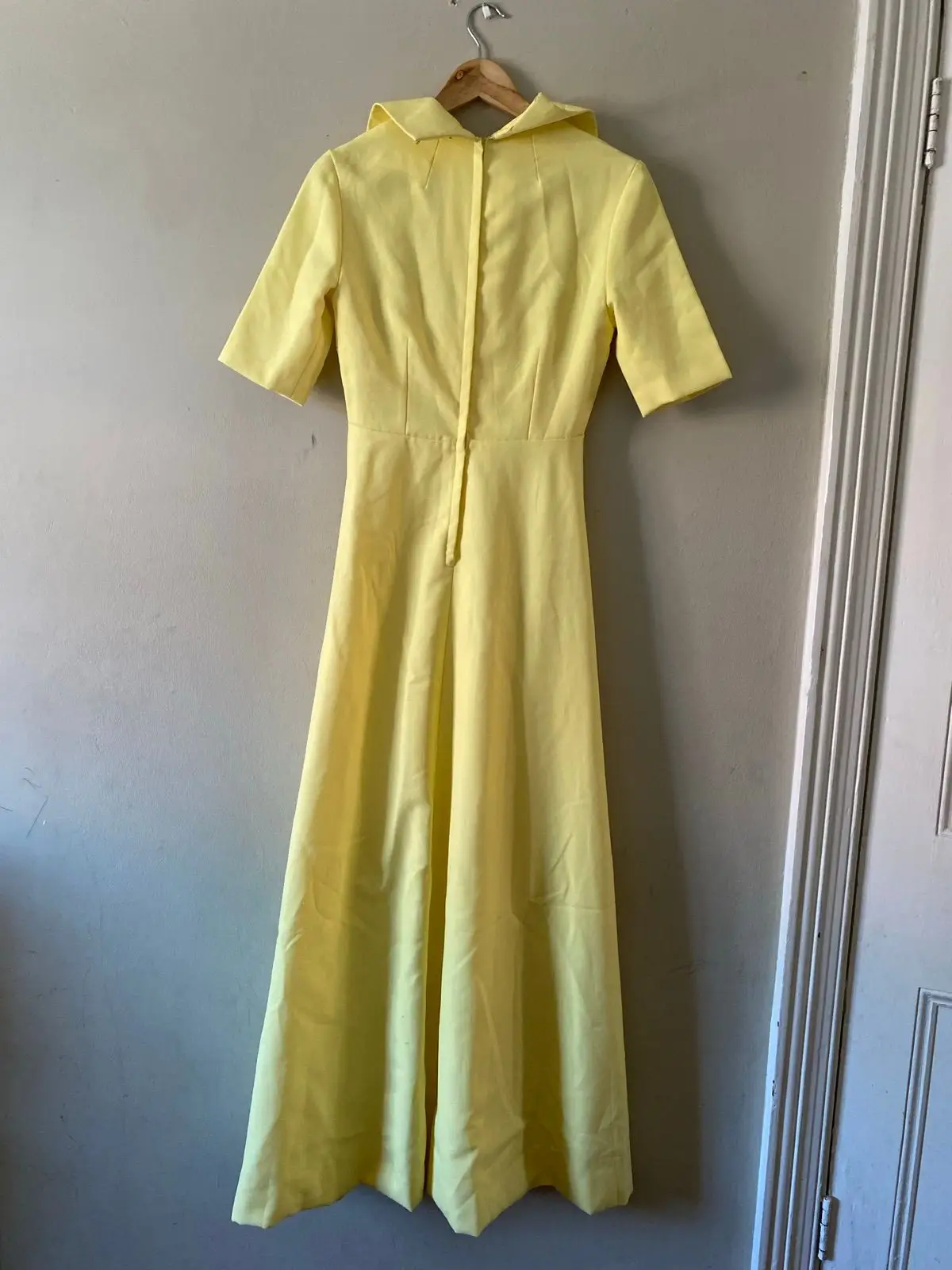 Vintage 70s Butter Yellow Collar Maxi Dress