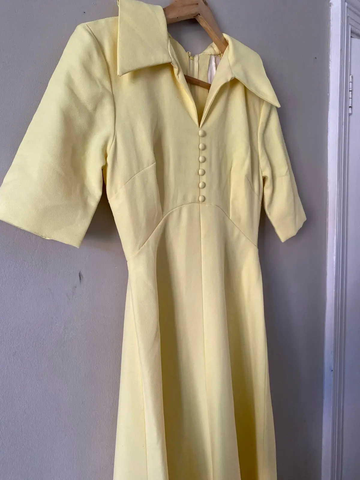 Vintage 70s Butter Yellow Collar Maxi Dress