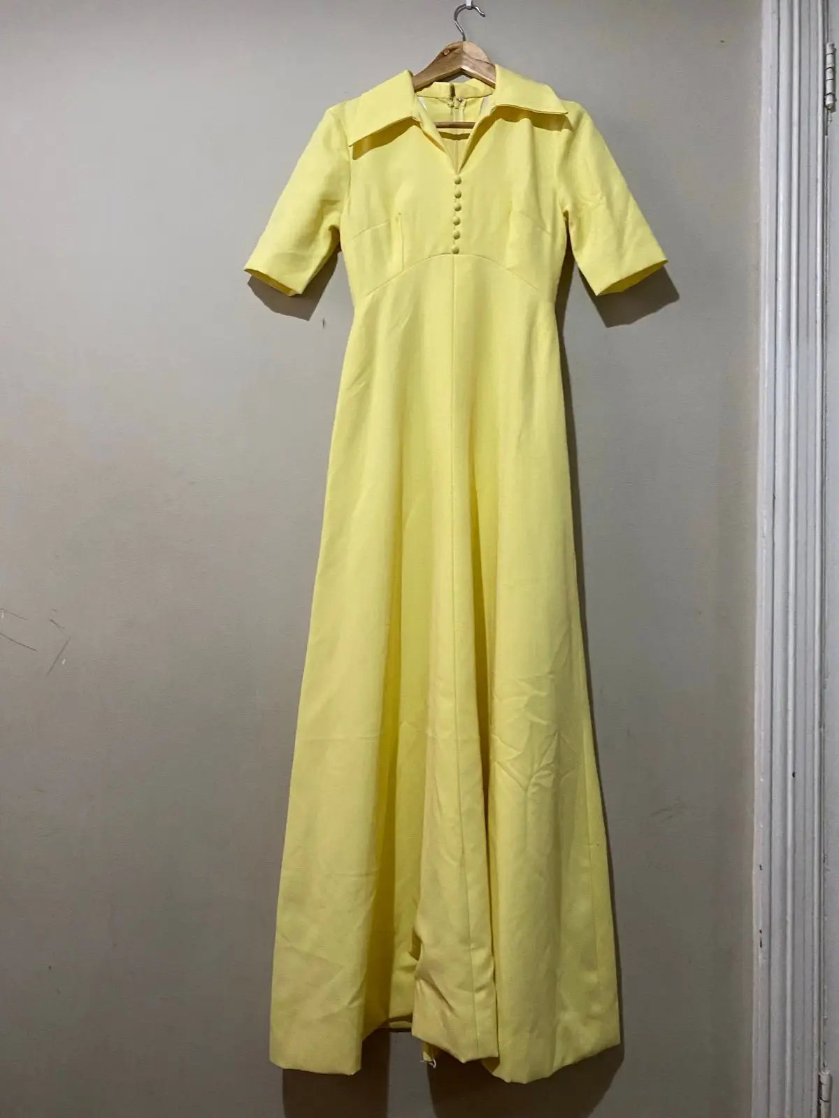 Vintage 70s Butter Yellow Collar Maxi Dress