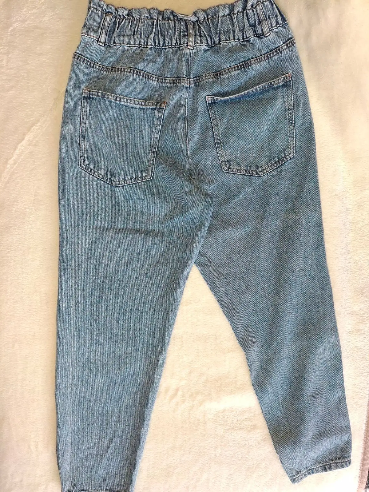 High-Waisted Elastic Paperbag Mom Jeans Size 32