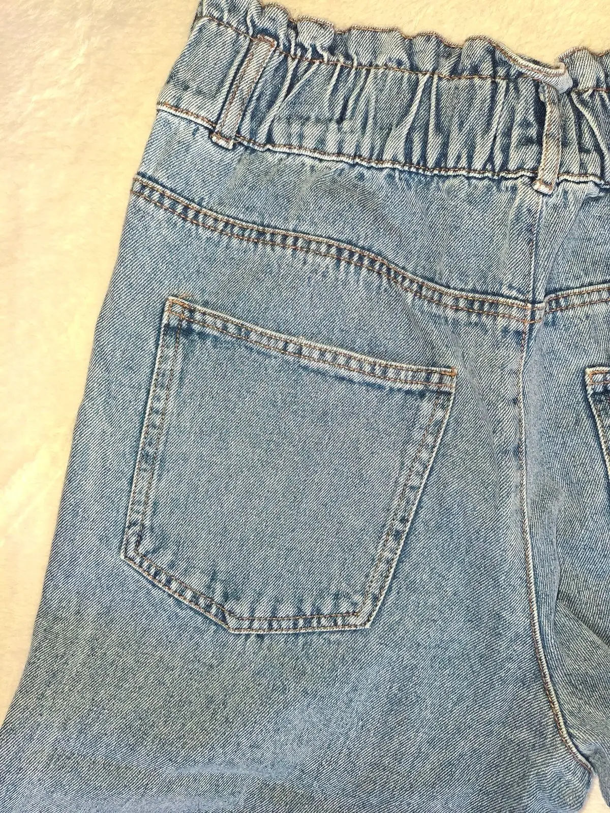 High-Waisted Elastic Paperbag Mom Jeans Size 32