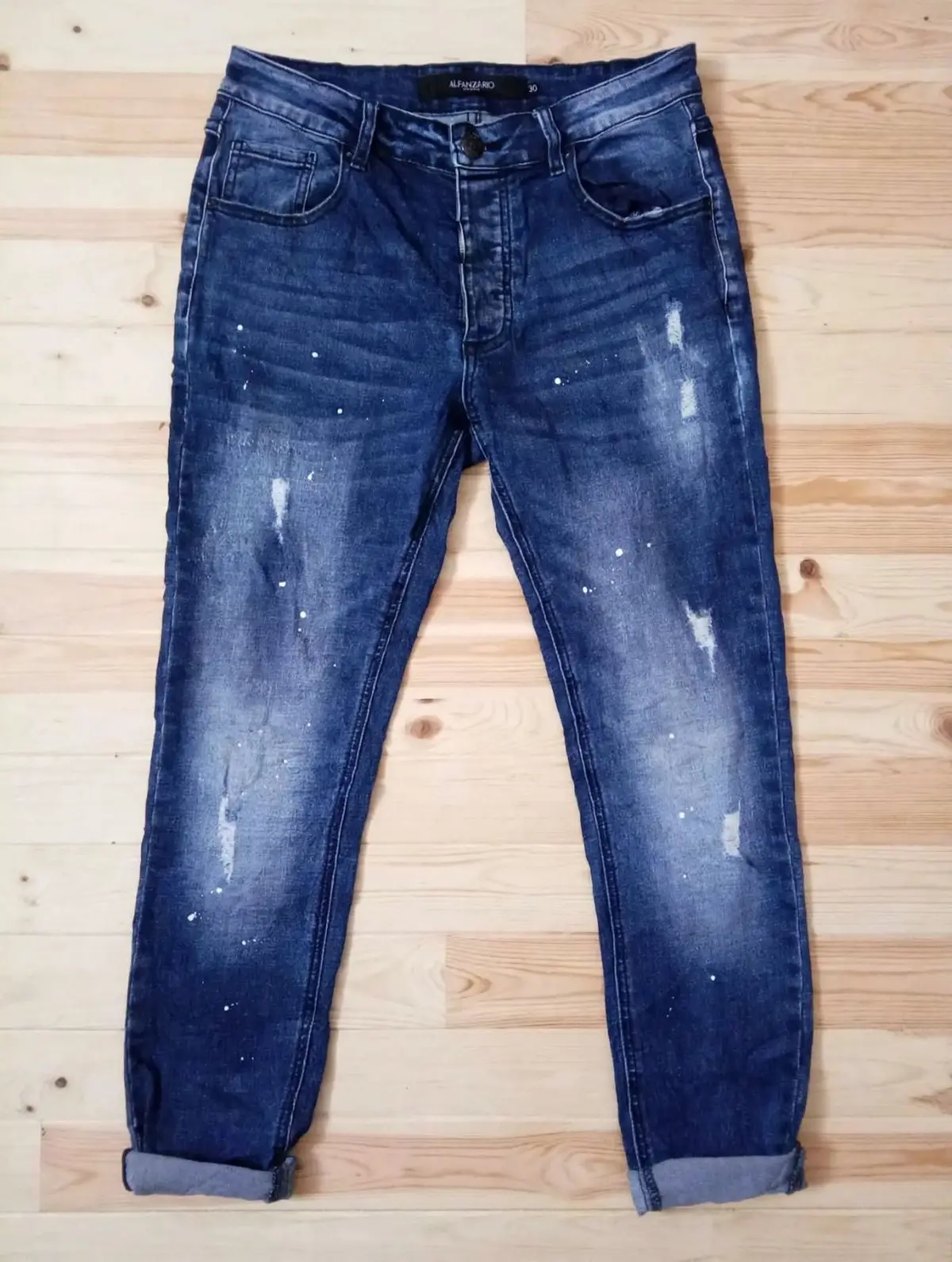 Alfangario Men's Distressed Denim Jeans