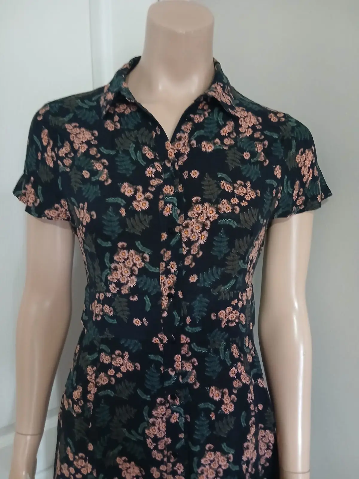 Zara Black Floral Print Button-Down Midi Dress S