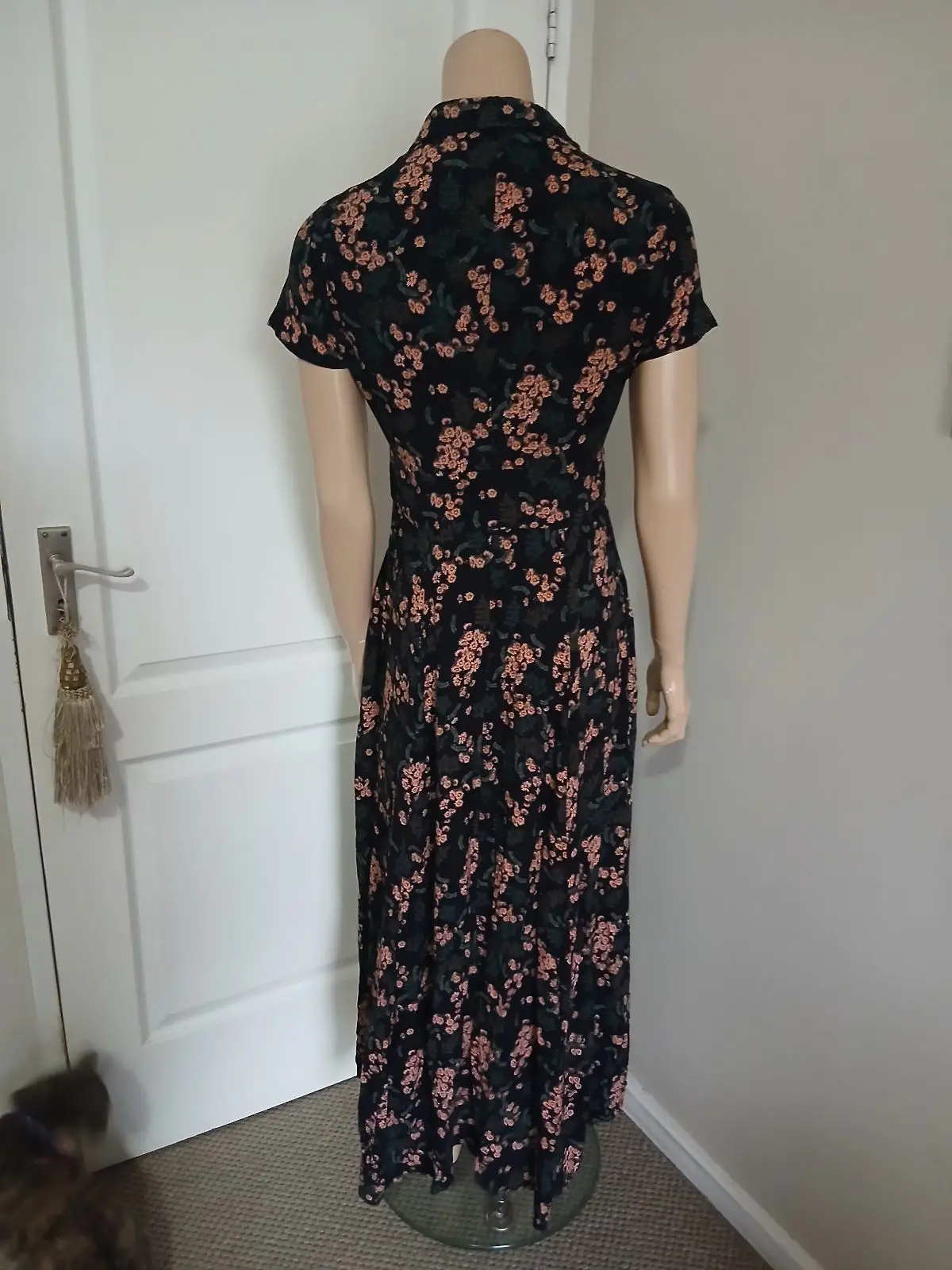Zara Black Floral Print Button-Down Midi Dress S
