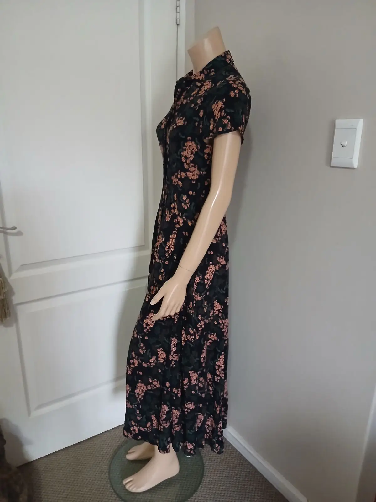 Zara Black Floral Print Button-Down Midi Dress S