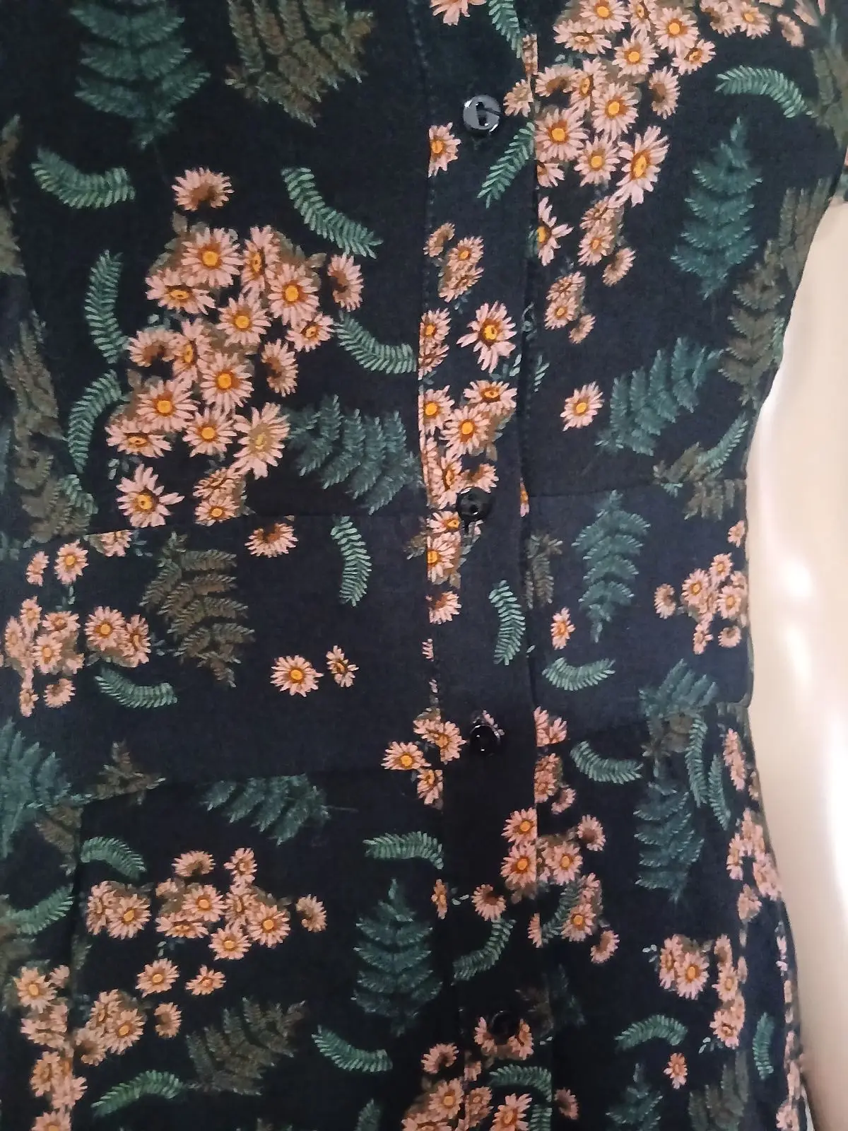 Zara Black Floral Print Button-Down Midi Dress S