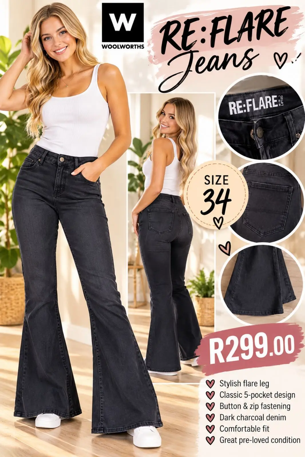 Woolworths Re:Flare Jeans Size 34