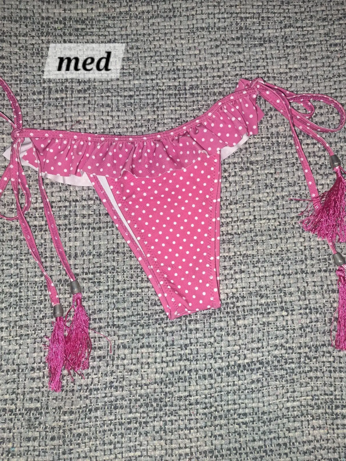 Pink Polka Dot Bikini Bottoms with Tassels